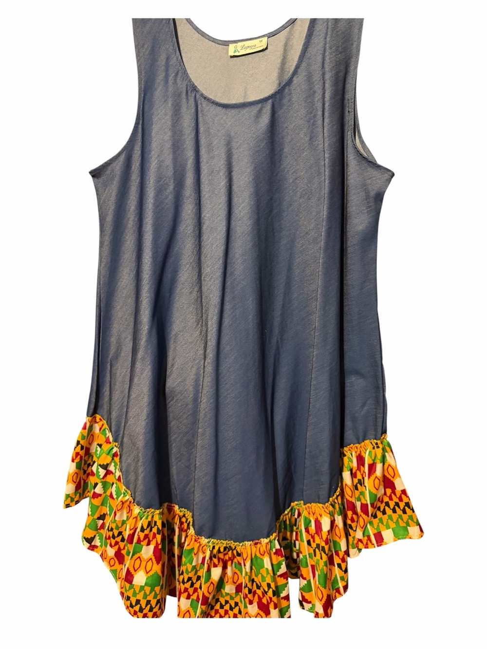 Sleeveless Navy Midi Dress with African print Geo Ruffle